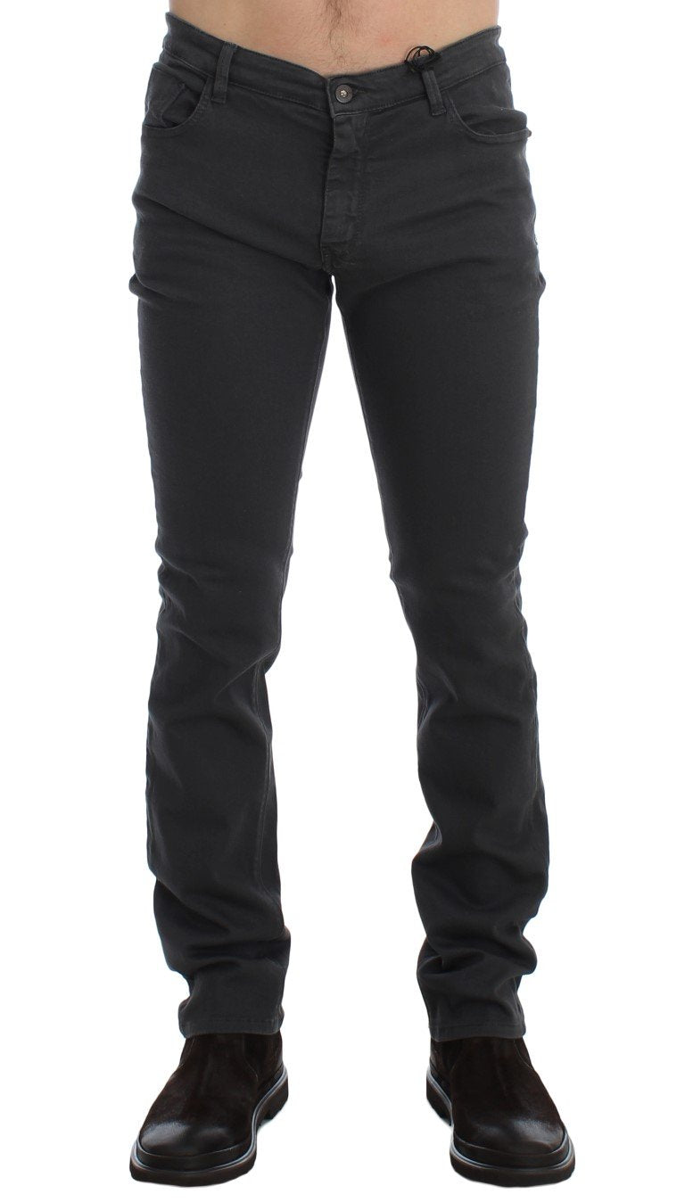 Gray Slim Fit Cotton Stretch Pants Jeans