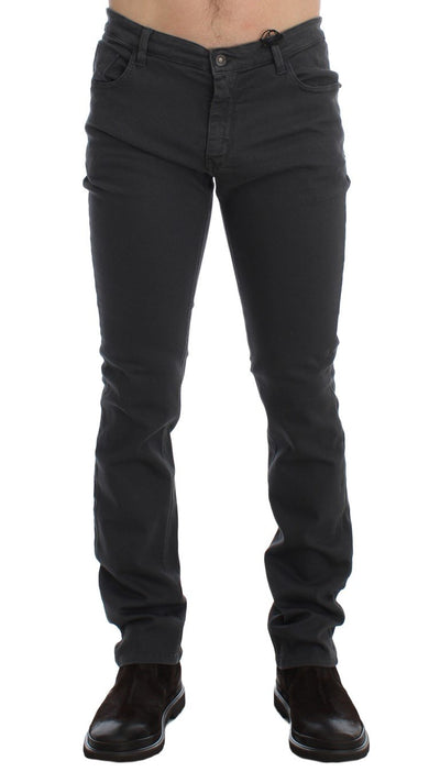 Gray Slim Fit Cotton Stretch Pants Jeans