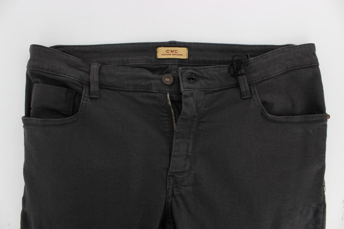 Gray Slim Fit Cotton Stretch Pants Jeans