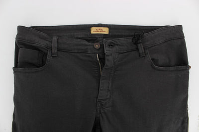 Gray Slim Fit Cotton Stretch Pants Jeans