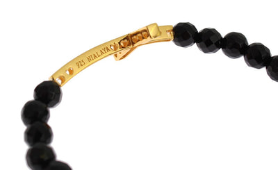 Agate Stone Gold CZ Cross 925 Silver Bracelet