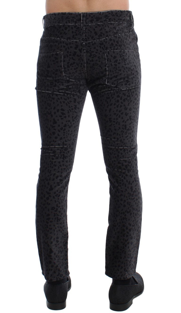 Gray Blue Leopard Slim Fit Pants Jeans