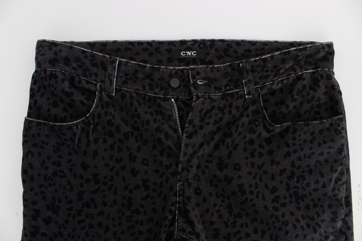 Gray Blue Leopard Slim Fit Pants Jeans