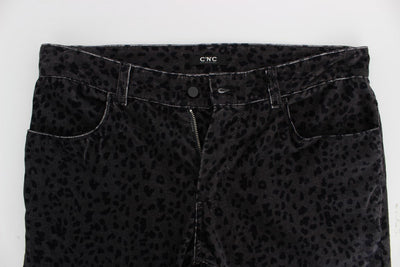 Gray Blue Leopard Slim Fit Pants Jeans