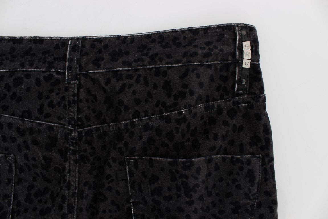 Gray Blue Leopard Slim Fit Pants Jeans