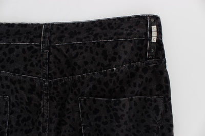 Gray Blue Leopard Slim Fit Pants Jeans