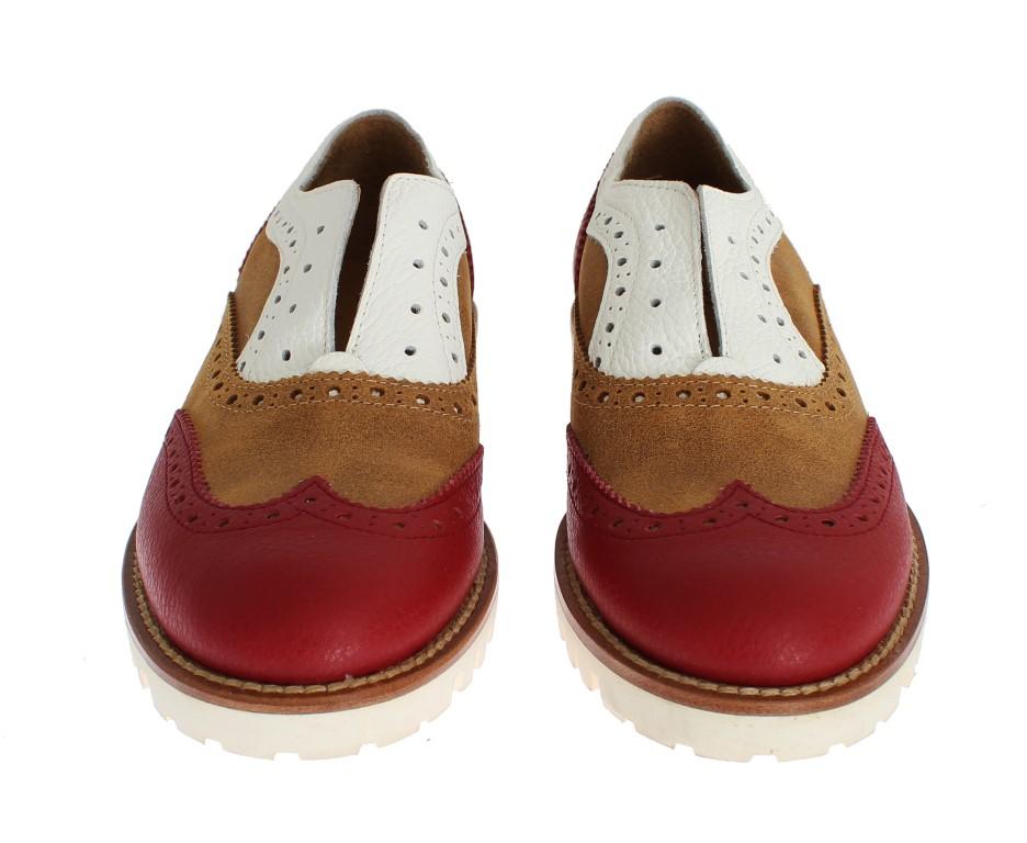 Brown Red Wingtip Flat Broques Shoes