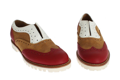 Brown Red Wingtip Flat Broques Shoes