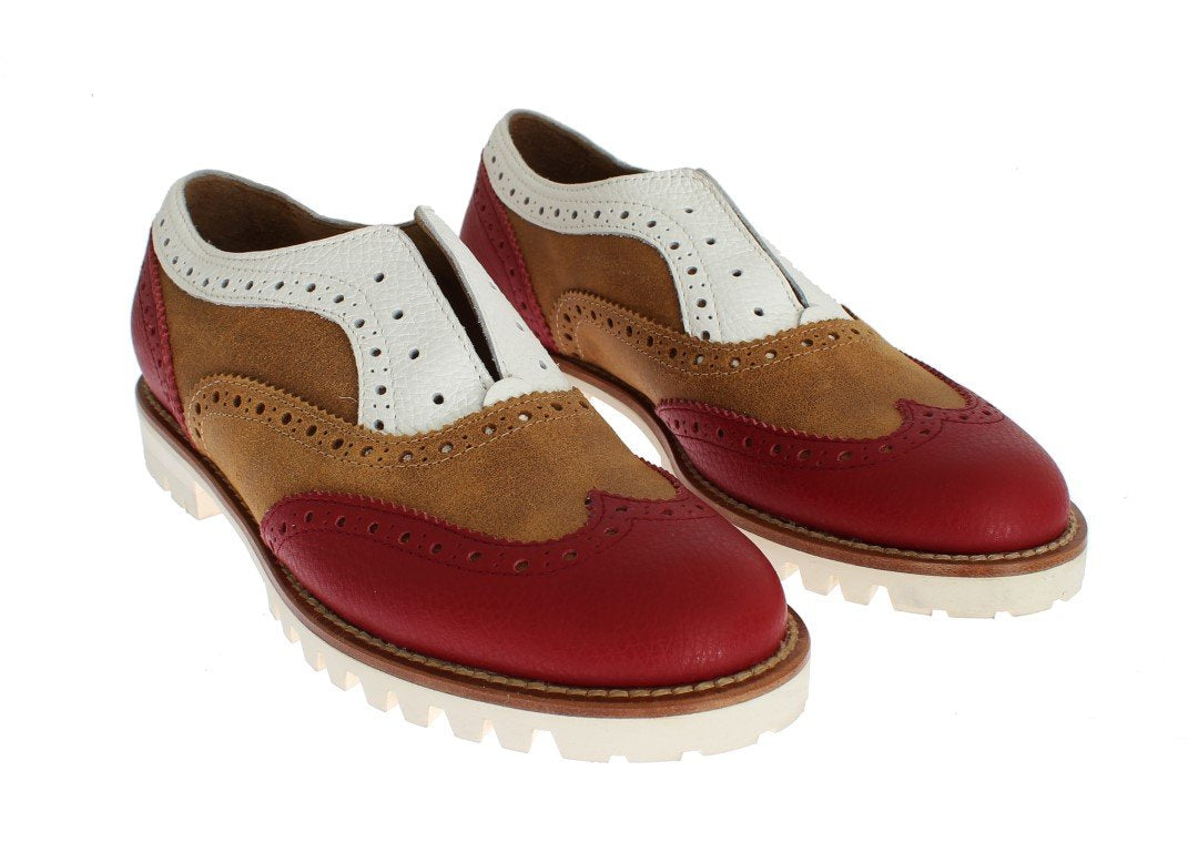 Brown Red Wingtip Flat Broques Shoes