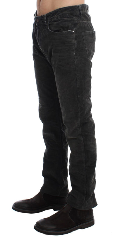 Gray Corduroy Regular Fit Pants Jeans