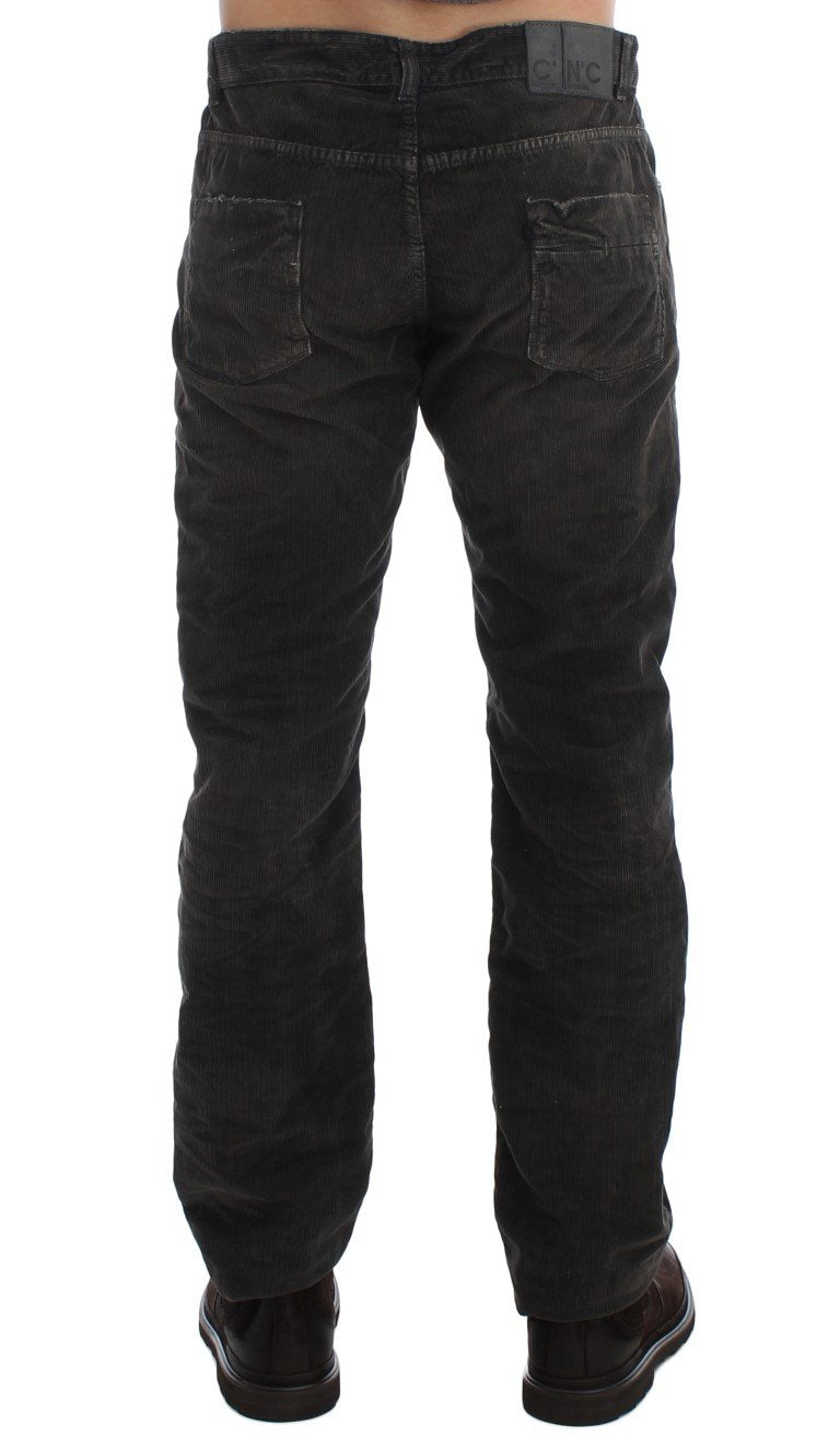 Gray Corduroy Regular Fit Pants Jeans