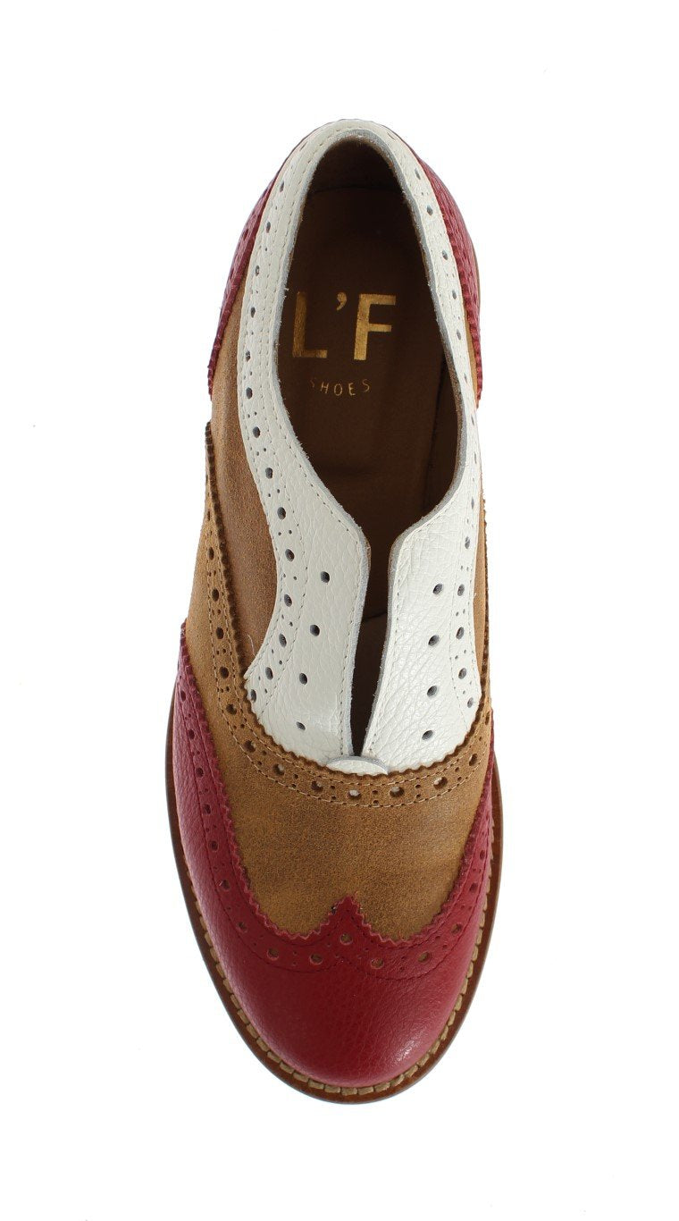 Brown Red Wingtip Flat Broques Shoes