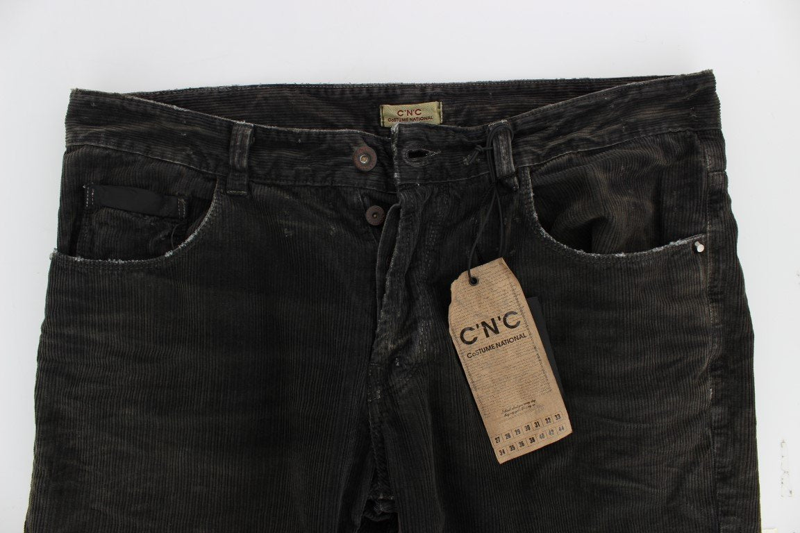 Gray Corduroy Regular Fit Pants Jeans