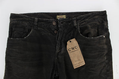 Gray Corduroy Regular Fit Pants Jeans
