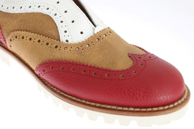 Brown Red Wingtip Flat Broques Shoes
