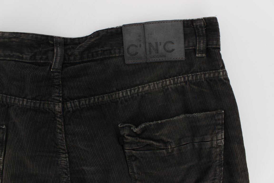 Gray Corduroy Regular Fit Pants Jeans