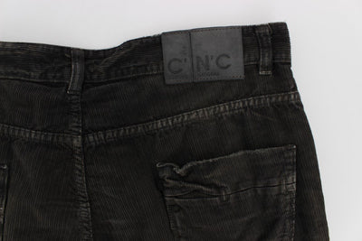 Gray Corduroy Regular Fit Pants Jeans