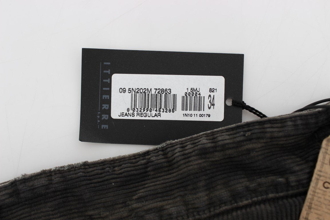 Gray Corduroy Regular Fit Pants Jeans