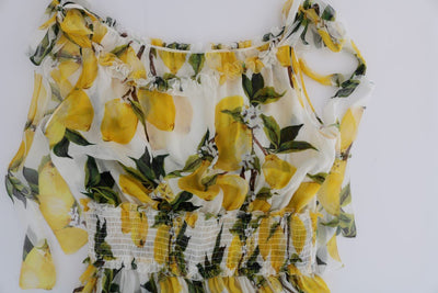 White Silk Lemon Print Long Maxi Dress
