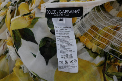 White Silk Lemon Print Long Maxi Dress