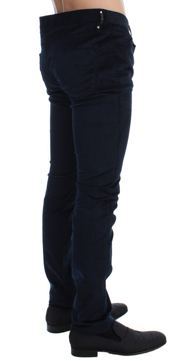 Blue Corduroy Slim Fit Pants Jeans
