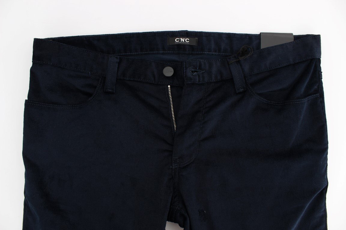Blue Corduroy Slim Fit Pants Jeans