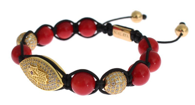 Women CZ Red Coral Gold 925 Silver Bracelet