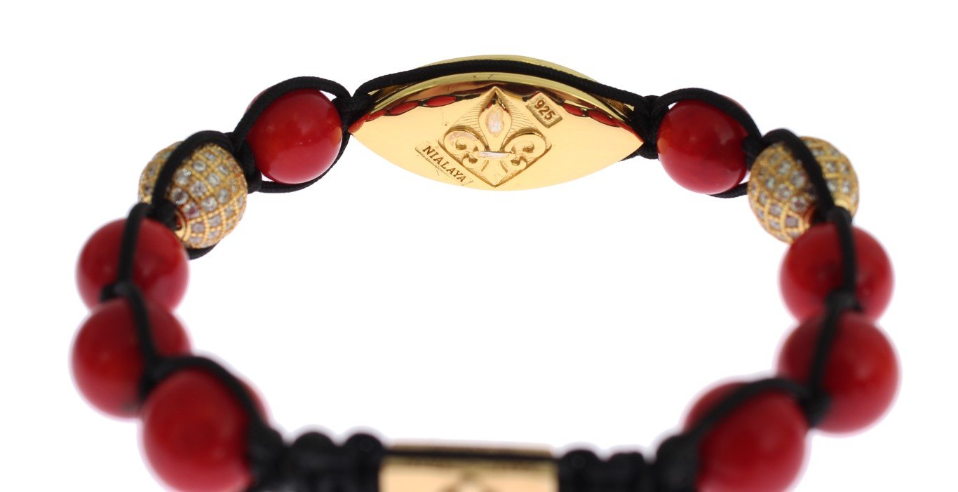 Women CZ Red Coral Gold 925 Silver Bracelet