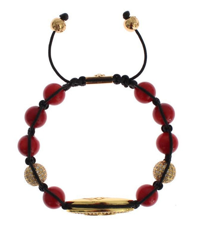 Women CZ Red Coral Gold 925 Silver Bracelet