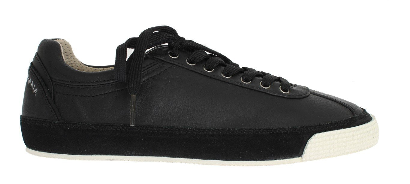 Black Leather Logo Sneakers Shoes