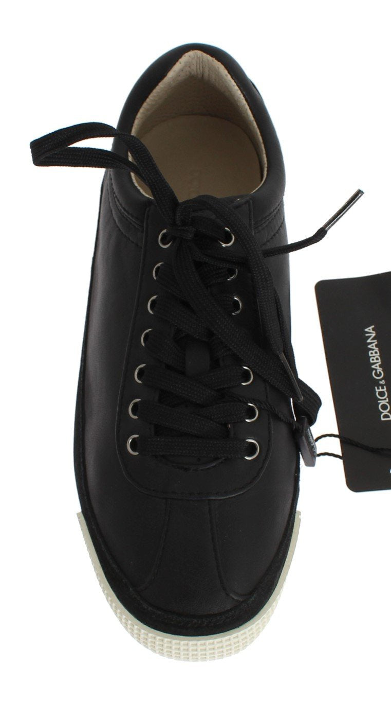 Black Leather Logo Sneakers Shoes