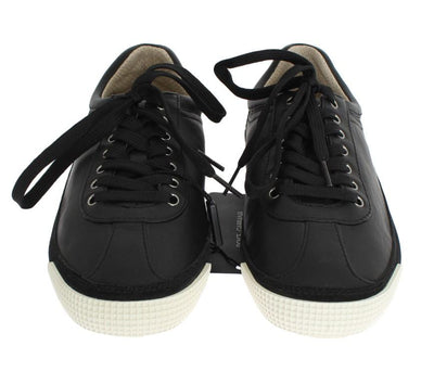Black Leather Logo Sneakers Shoes