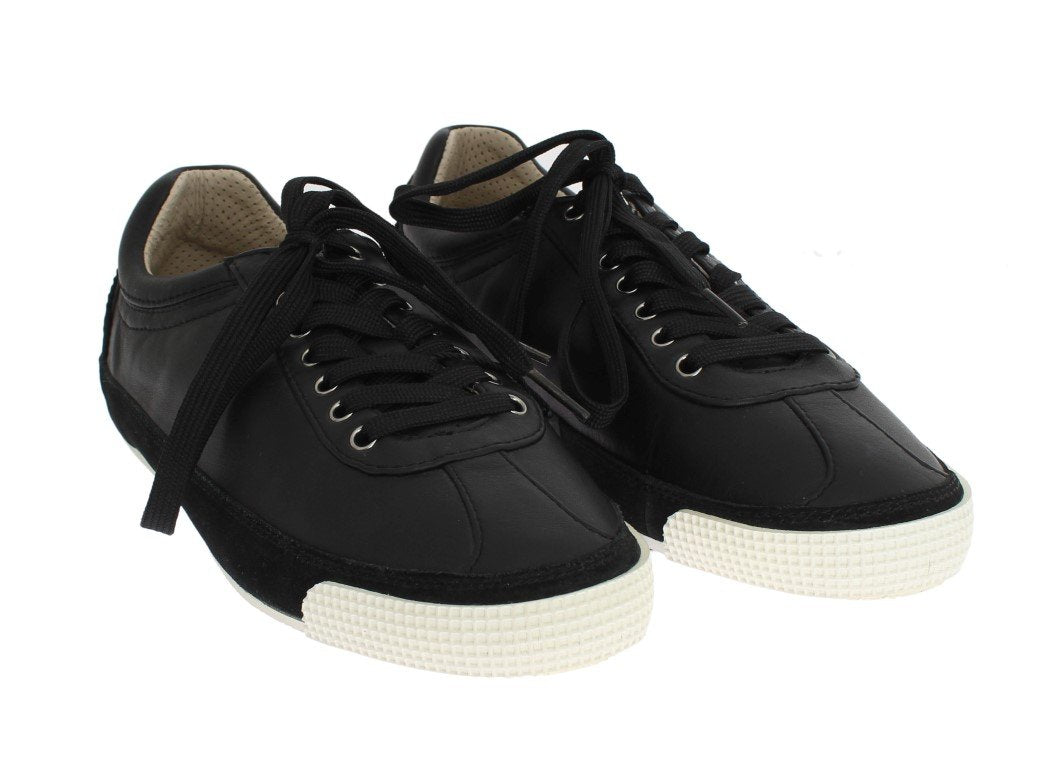 Black Leather Logo Sneakers Shoes