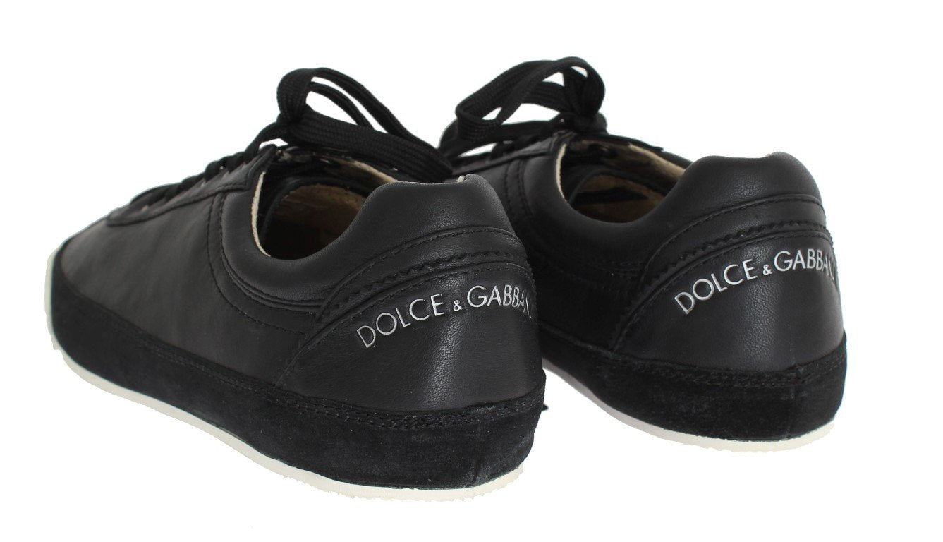 Black Leather Logo Sneakers Shoes