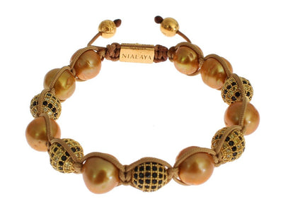 Clear CZ Pearls Gold 925 Silver Bracelet