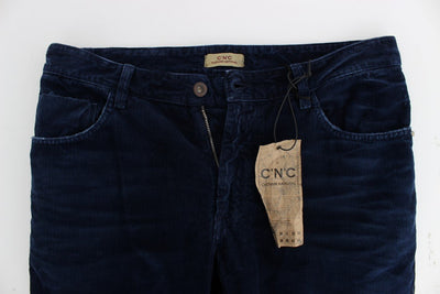 Blue Corduroy Slim Fit Pants Jeans