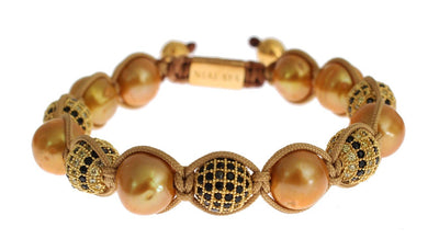 Clear CZ Pearls Gold 925 Silver Bracelet