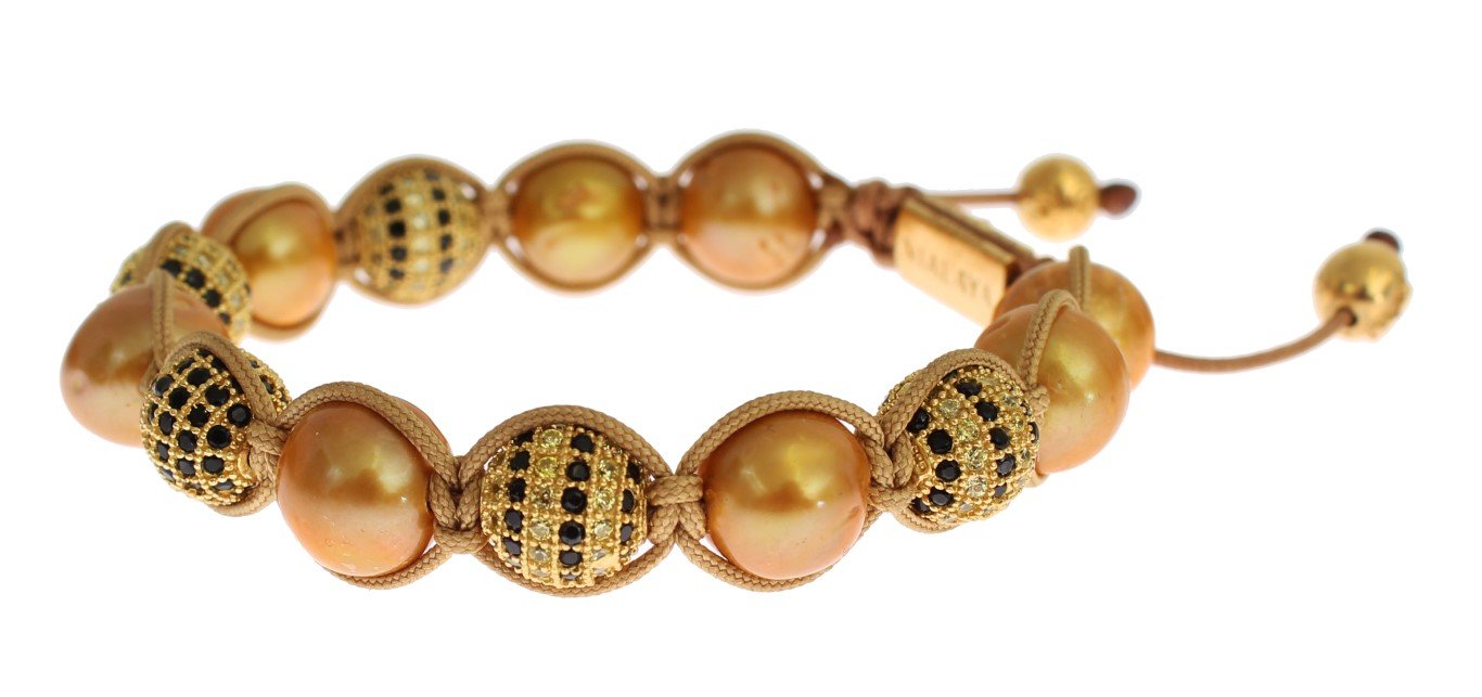 Clear CZ Pearls Gold 925 Silver Bracelet