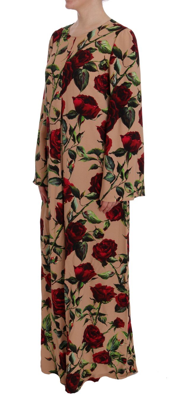 Pink Red Roses Maxi Long Shift Dress