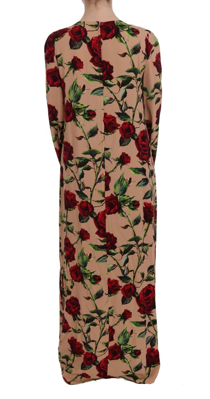 Pink Red Roses Maxi Long Shift Dress
