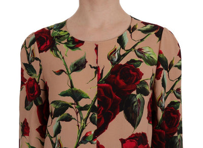 Pink Red Roses Maxi Long Shift Dress