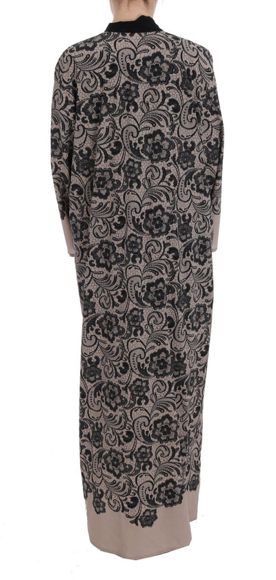 Beige Black Lace Silk Gown Dress