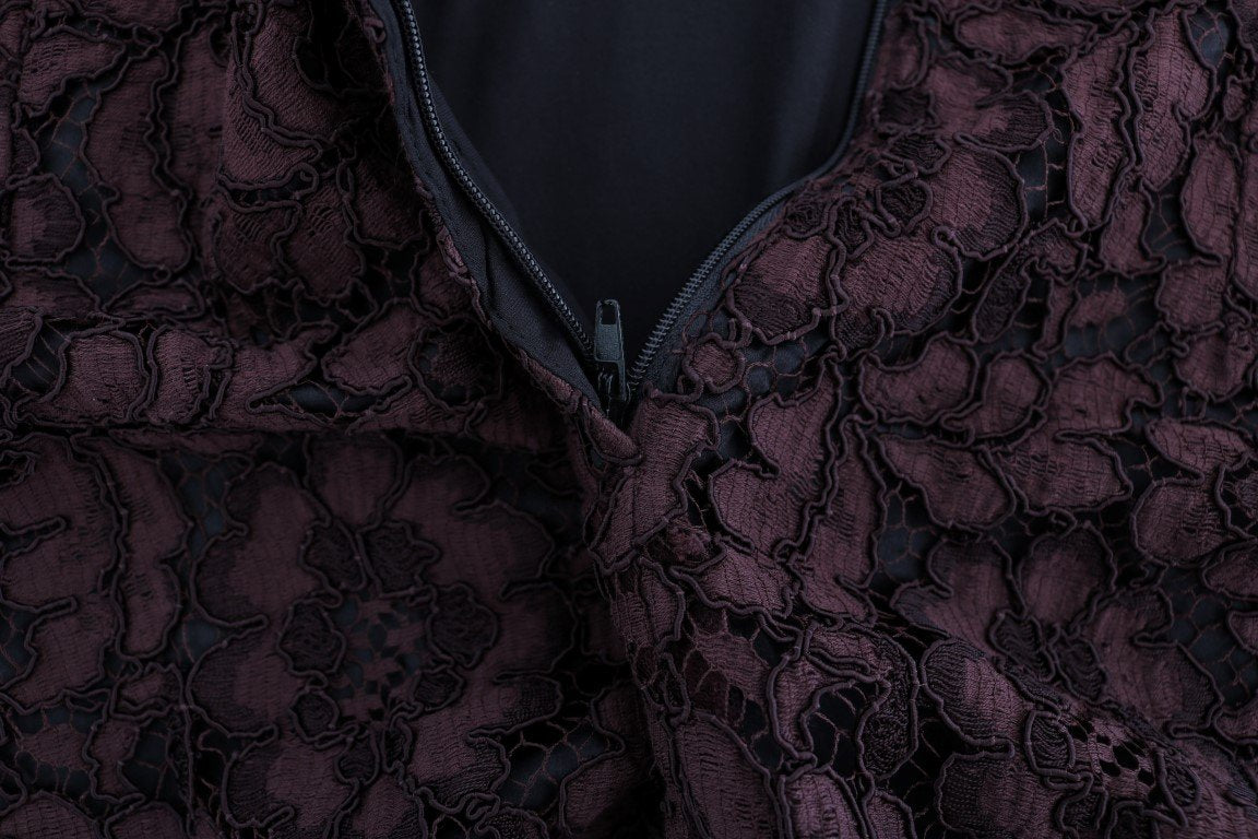 Bordeaux Floral Lace Ricamo Sheath Dress