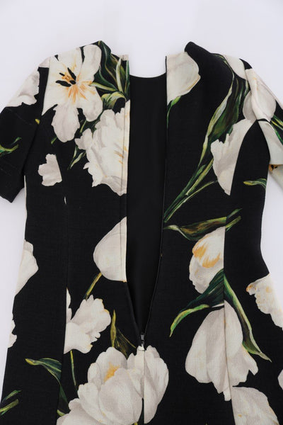 Black White Tulips Wool Sheath Dress