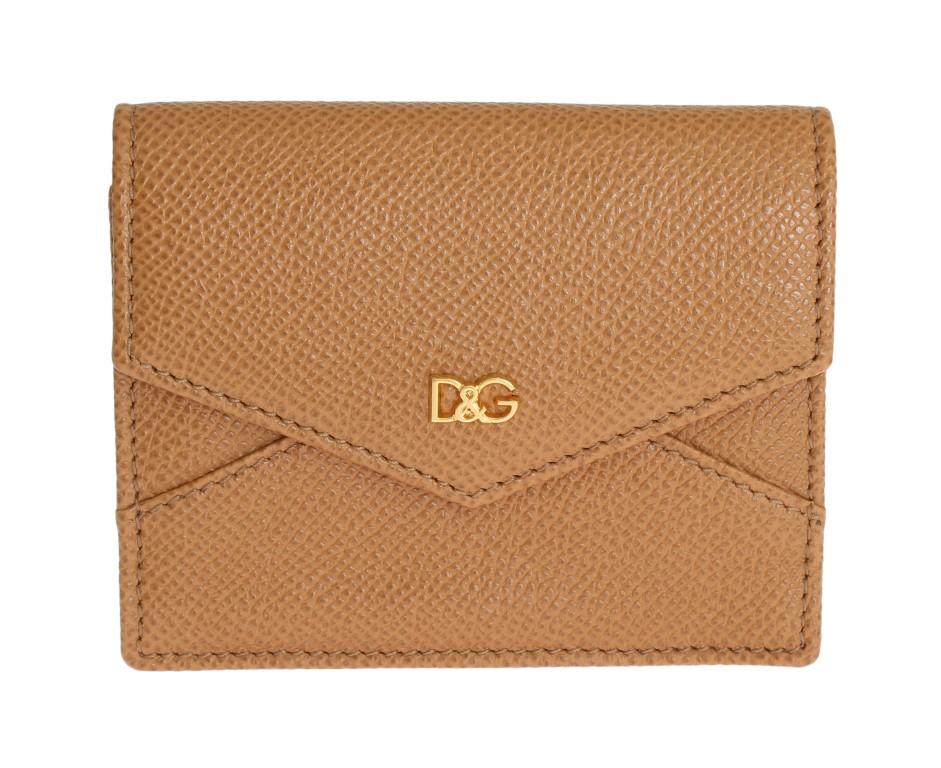Beige Dauphine Leather Bifold Card Holder Wallet
