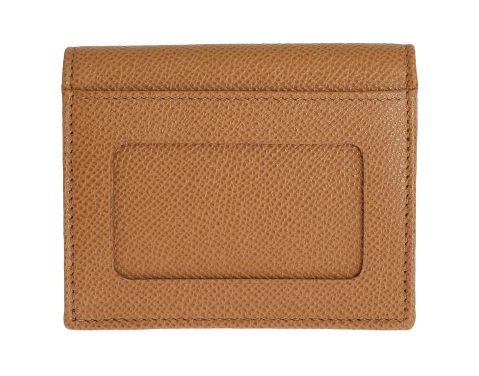 Beige Dauphine Leather Bifold Card Holder Wallet