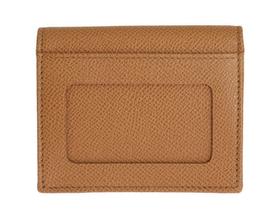 Beige Dauphine Leather Bifold Card Holder Wallet