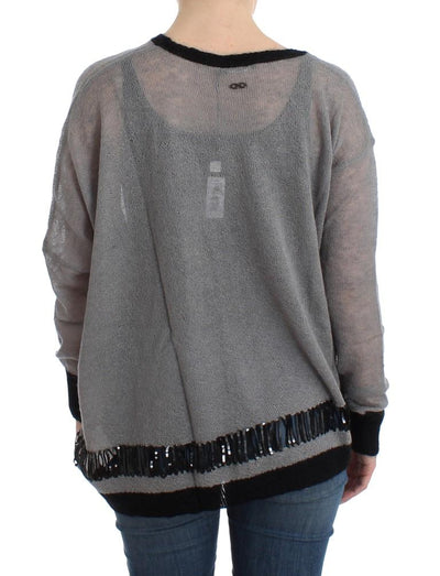 Gray embellished asymmetric sweater