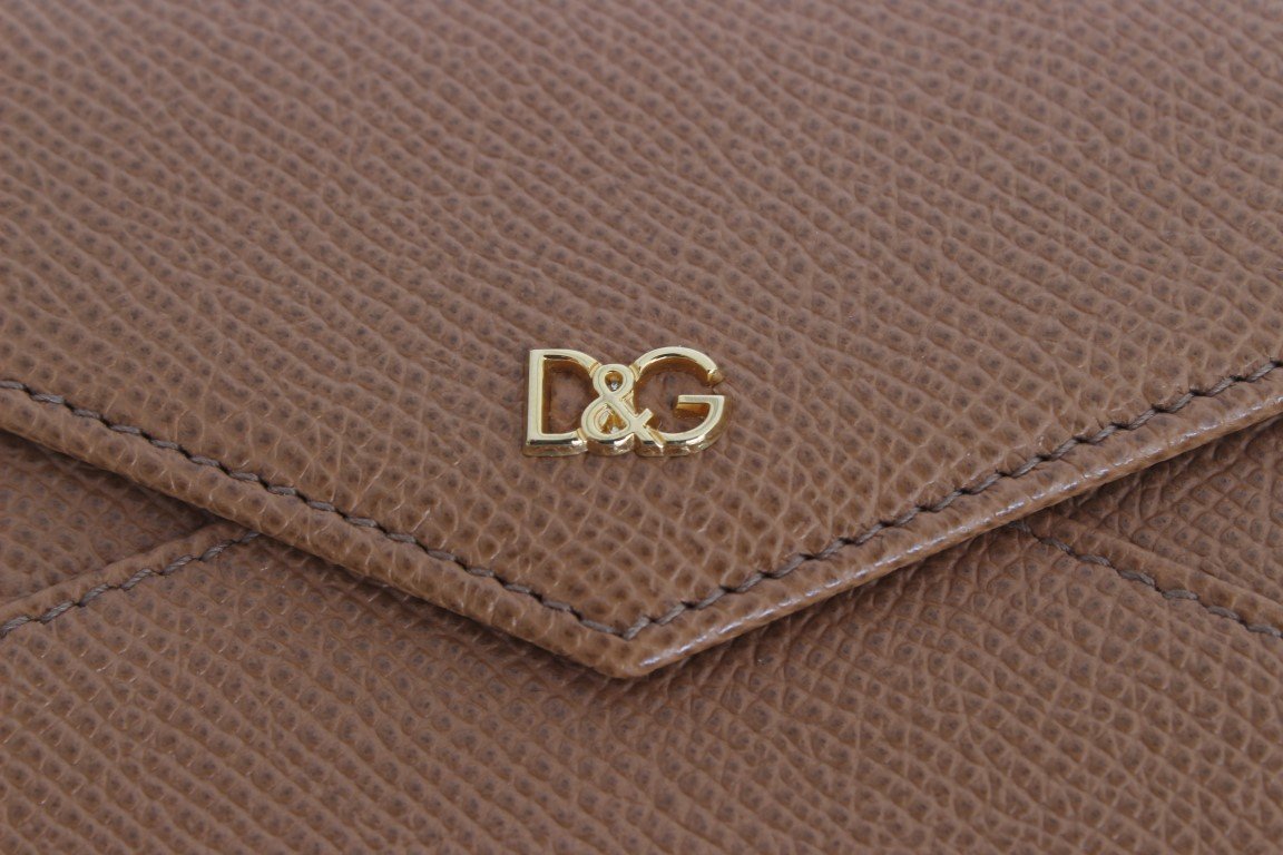 Beige Dauphine Leather Bifold Card Holder Wallet