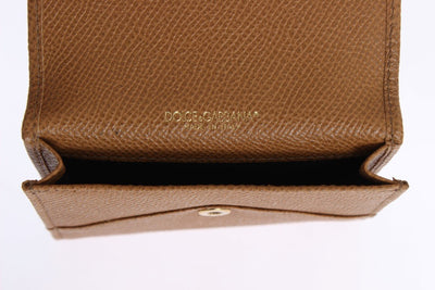 Beige Dauphine Leather Bifold Card Holder Wallet